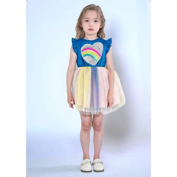 🆕Girls Blue Polyester Unicorn Tulle Tutu Dress Princess Casual 1-8T - Picture 3 of 8
